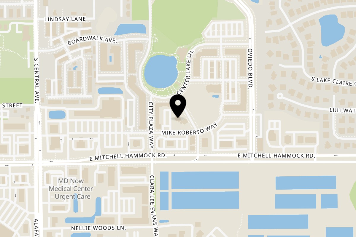 Map showing the location of Buttercrust Pizza on 888 City Walk Ln #1024 in Oviedo
